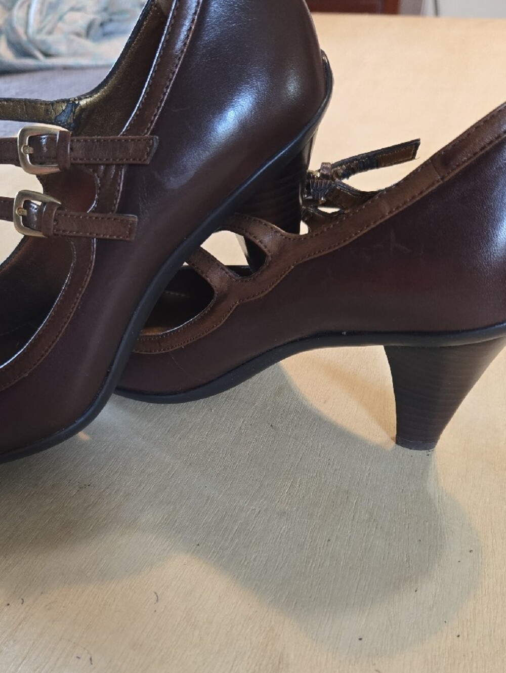 Vintage Circa Joan & David Leather Mary Jane Pump Adjustable Straps Gold Buckle - Picture 5 of 11